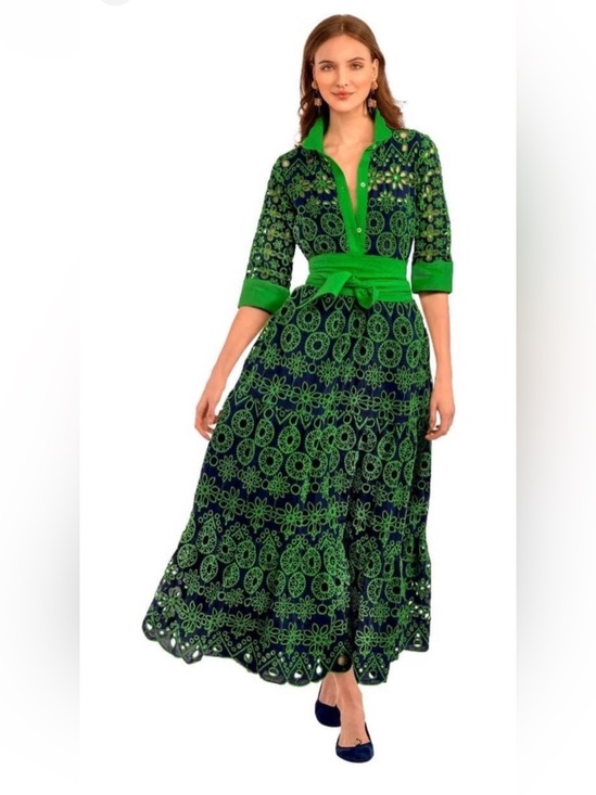 Gretchen Scott Designs Dresses & Skirts - Gretchen Scott Designs Green and Navy Little Bo Peep eyelet midi dress
